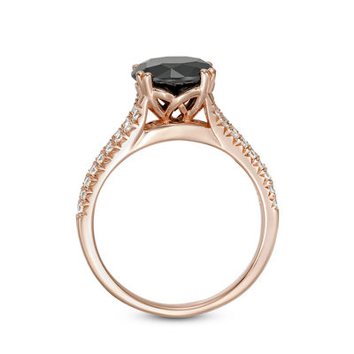 3.20 CT. T.W. Enhanced Black and White Diamond Split Shank Engagement Ring in 14K Rose Gold