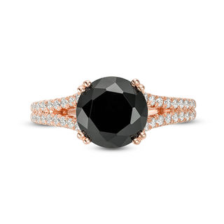 3.20 CT. T.W. Enhanced Black and White Diamond Split Shank Engagement Ring in 14K Rose Gold