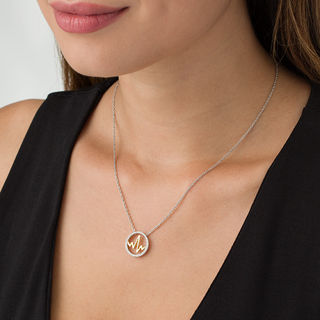 0.23 CT. T.W. Diamond Open Circle Heartbeat Necklace in Sterling Silver with 14K Gold Plate