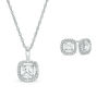 Thumbnail Image 0 of Lab-Created White Sapphire Cushion Frame Pendant and Stud Earrings Set in Sterling Silver