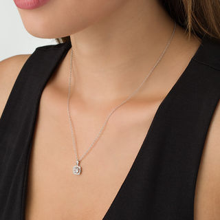 Lab-Created White Sapphire Cushion Frame Pendant and Stud Earrings Set in Sterling Silver