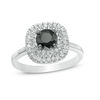 Thumbnail Image 0 of 0.95 CT. T.W. Enhanced Black and White Diamond Double Cushion Frame Ring in 10K White Gold