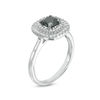 Thumbnail Image 1 of 0.95 CT. T.W. Enhanced Black and White Diamond Double Cushion Frame Ring in 10K White Gold