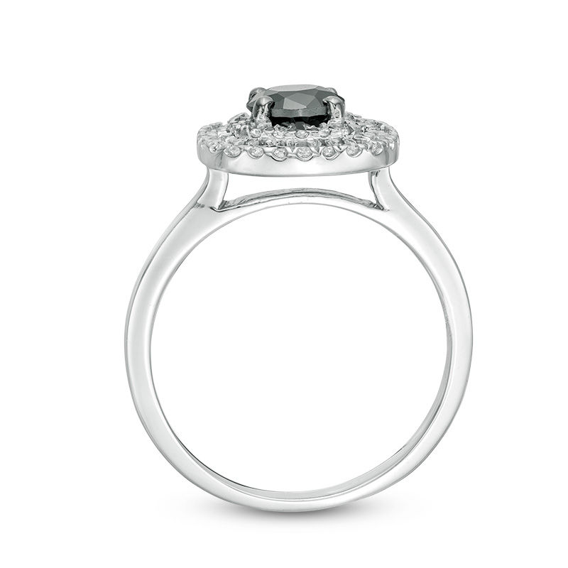 0.95 CT. T.W. Enhanced Black and White Diamond Double Cushion Frame Ring in 10K White Gold