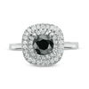 Thumbnail Image 5 of 0.95 CT. T.W. Enhanced Black and White Diamond Double Cushion Frame Ring in 10K White Gold