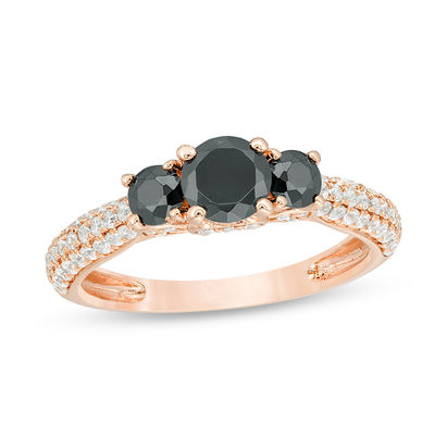 1.45 CT. T.W. Enhanced Black and White Diamond Past Present Future® Multi-Row Engagement Ring in 14K Rose Gold