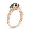 1.45 CT. T.W. Enhanced Black and White Diamond Past Present Future® Multi-Row Engagement Ring in 14K Rose Gold