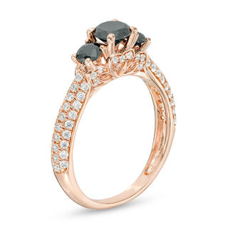 1.45 CT. T.W. Enhanced Black and White Diamond Past Present Future® Multi-Row Engagement Ring in 14K Rose Gold