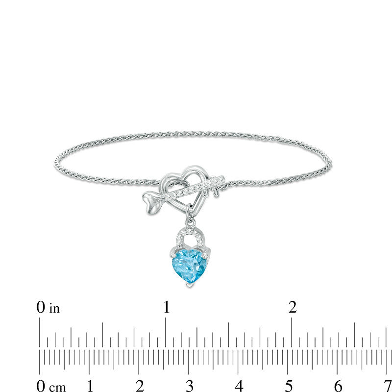 7.0mm Heart-Shaped Blue and White Topaz Lock with Key Toggle Bracelet in Sterling Silver  - 7.25"|Peoples Jewellers