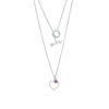 4.0mm Bezel-Set Amethyst Charm and White Topaz Heart Outline Pendant with Arrow Toggle Clasp in Sterling Silver