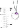 4.0mm Bezel-Set Amethyst Charm and White Topaz Heart Outline Pendant with Arrow Toggle Clasp in Sterling Silver