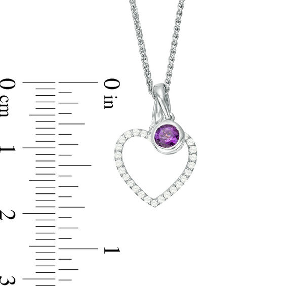 4.0mm Bezel-Set Amethyst Charm and White Topaz Heart Outline Pendant with Arrow Toggle Clasp in Sterling Silver