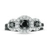 Thumbnail Image 5 of 0.91 CT. T.W. Enhanced Black and White Diamond Frame Three Stone Bridal Set in 10K White Gold