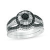 Thumbnail Image 0 of 0.69 CT. T.W. Enhanced Black and White Diamond Double Frame Bridal Set in 10K White Gold