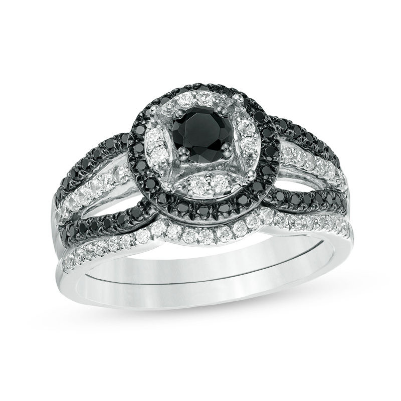 0.69 CT. T.W. Enhanced Black and White Diamond Double Frame Bridal Set in 10K White Gold|Peoples Jewellers