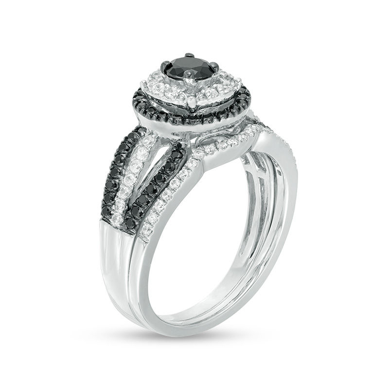 0.69 CT. T.W. Enhanced Black and White Diamond Double Frame Bridal Set in 10K White Gold|Peoples Jewellers