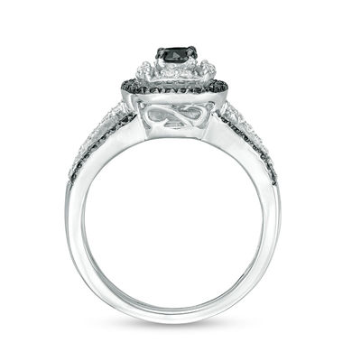 0.69 CT. T.W. Enhanced Black and White Diamond Double Frame Bridal Set in 10K White Gold