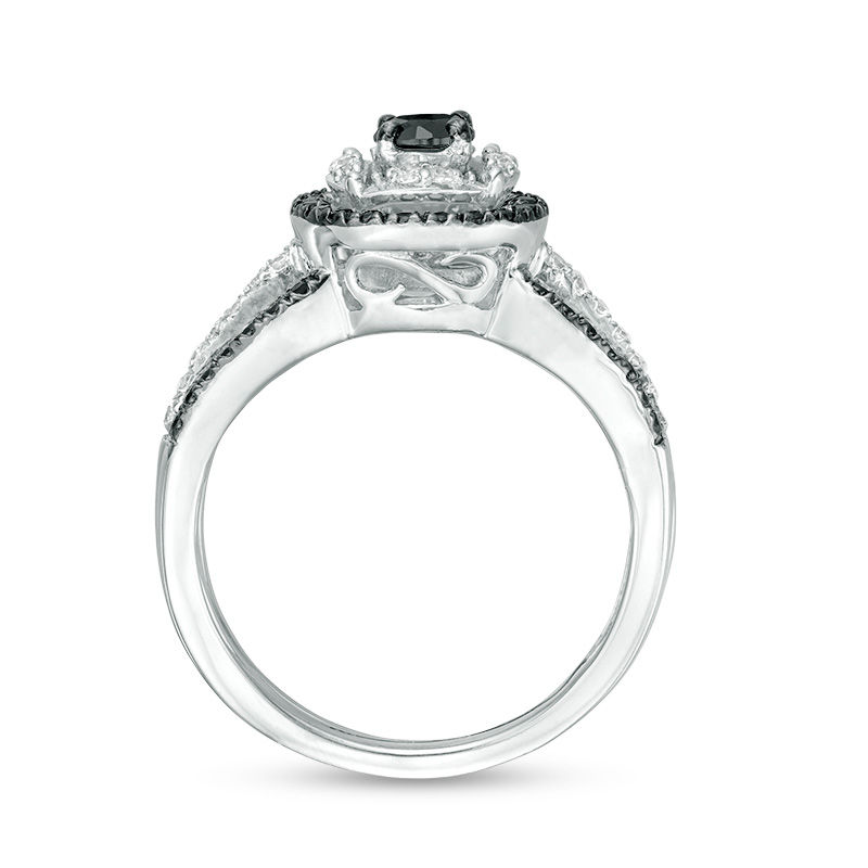 0.69 CT. T.W. Enhanced Black and White Diamond Double Frame Bridal Set in 10K White Gold|Peoples Jewellers