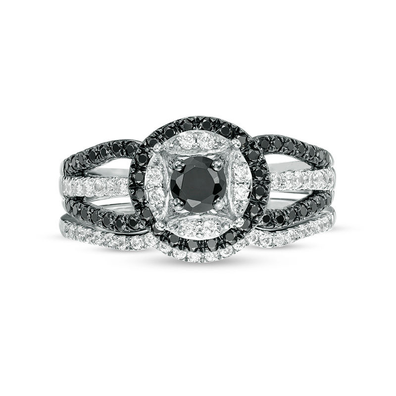 0.69 CT. T.W. Enhanced Black and White Diamond Double Frame Bridal Set in 10K White Gold|Peoples Jewellers