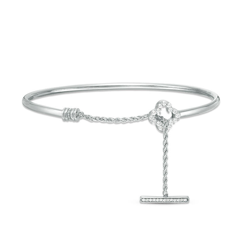 2.5mm Flex Bangle with Lab-Created White Sapphire Clover Toggle Clasp in Sterling Silver|Peoples Jewellers