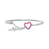 Thumbnail Image 0 of 2.5mm Flex Bangle with Lab-Created Ruby and White Sapphire Heart and Heartbeat Toggle Clasp in Sterling Silver