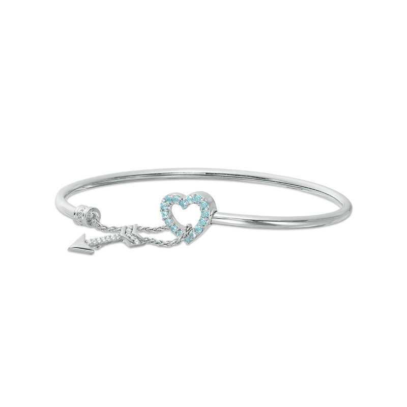 2.5mm Flex Bangle with Blue and White Topaz Heart and Arrow Toggle Clasp in Sterling Silver|Peoples Jewellers