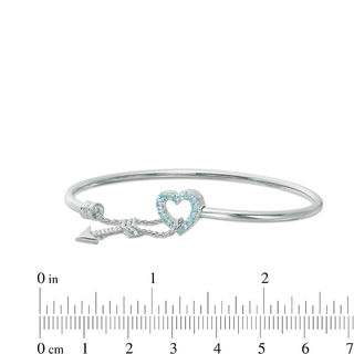 2.5mm Flex Bangle with Blue and White Topaz Heart and Arrow Toggle Clasp in Sterling Silver