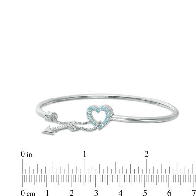 2.5mm Flex Bangle with Blue and White Topaz Heart and Arrow Toggle Clasp in Sterling Silver