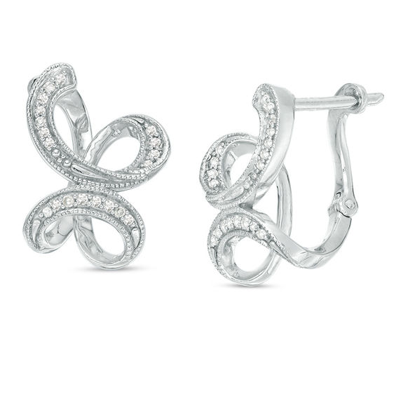 0.146 CT. T.W. Diamond Swirl Ribbon Vintage-Style Hoop Earrings in Sterling Silver