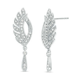 0.18 CT. T.W. Diamond Leaf Vintage-Style Drop Earrings in Sterling Silver