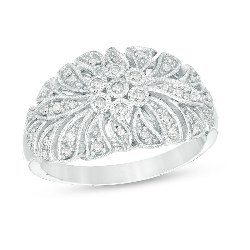 0.18 CT. T.W. Composite Diamond Leaf Vintage-Style Ring in Sterling Silver - Size 7|Peoples Jewellers