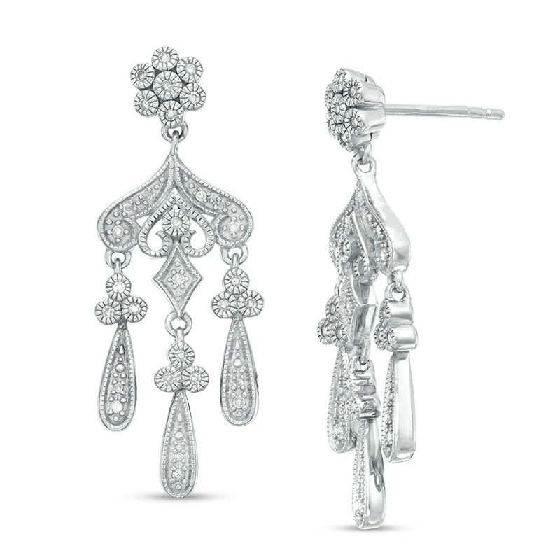 0.18 CT. T.W. Diamond Vintage-Style Chandelier Drop Earrings in Sterling Silver|Peoples Jewellers