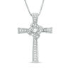 0.18 CT. T.W. Diamond Love Knot Cross Pendant in Sterling Silver