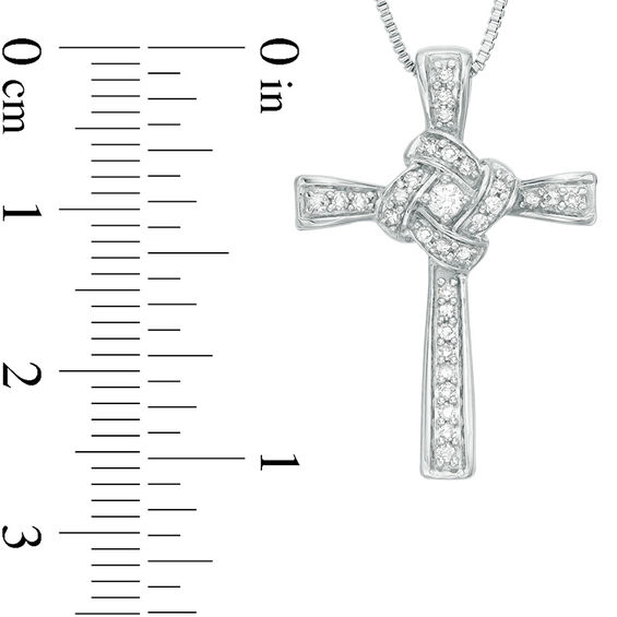 0.18 CT. T.W. Diamond Love Knot Cross Pendant in Sterling Silver