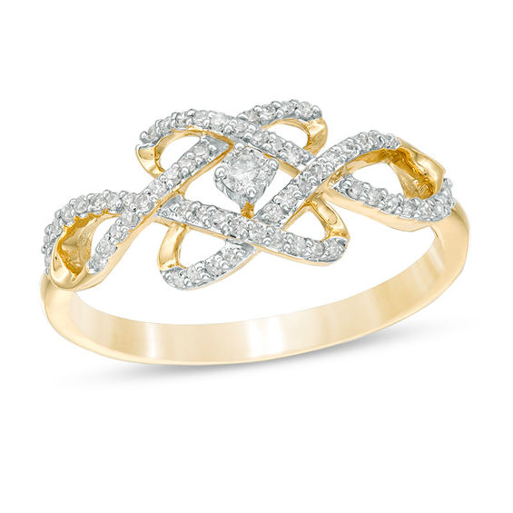 0.18 CT. T.W. Diamond Woven Knot Promise Ring in 10K Gold - Size 7