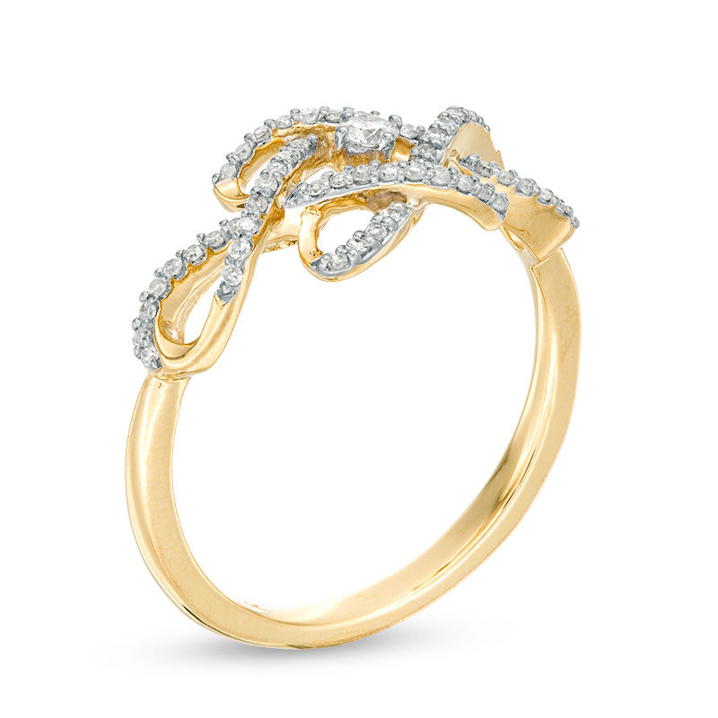 0.18 CT. T.W. Diamond Woven Knot Promise Ring in 10K Gold - Size 7|Peoples Jewellers