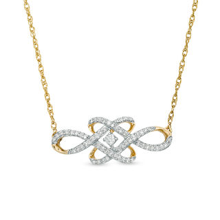 0.18 CT. T.W. Diamond Woven Knot Necklace in 10K Gold - 17"