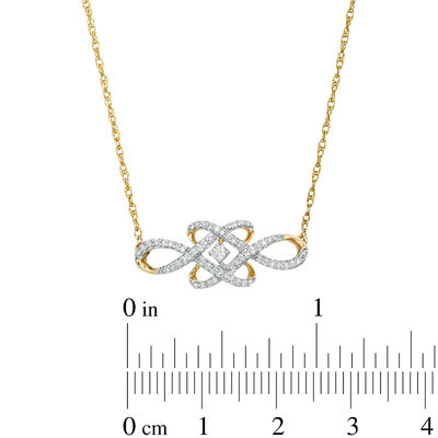 0.18 CT. T.W. Diamond Woven Knot Necklace in 10K Gold - 17"