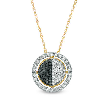 0.23 CT. T.W. Enhanced Black and White Diamond Circle Pendant in 10K Gold