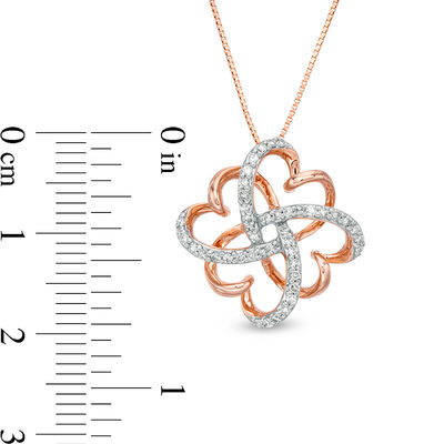 0.145 CT. T.W. Diamond Clover Heart Knot Pendant in 10K Rose Gold