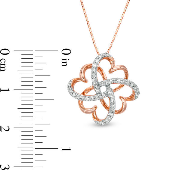 0.145 CT. T.W. Diamond Clover Heart Knot Pendant in 10K Rose Gold