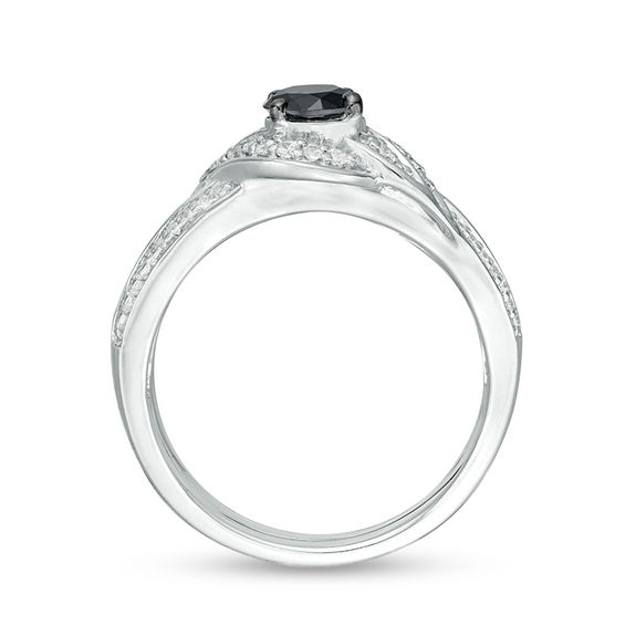 0.70 CT. T.W. Enhanced Black and White Diamond Bypass Bridal Set in 10K White Gold