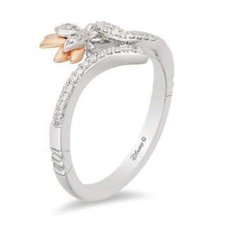 Enchanted Disney Jasmine 0.085 CT. T.W. Diamond Lotus Bypass Wrap Ring in Sterling Silver and 10K Rose Gold