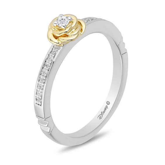 Enchanted Disney Belle 0.085 CT. T.W. Diamond Rose Ring in Sterling Silver and 10K Gold