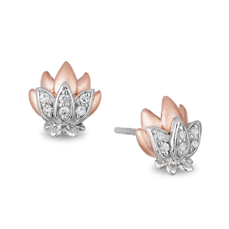 Enchanted Disney Jasmine 0.085 CT. T.W. Diamond Lotus Stud Earrings in Sterling Silver and 10K Rose Gold|Peoples Jewellers