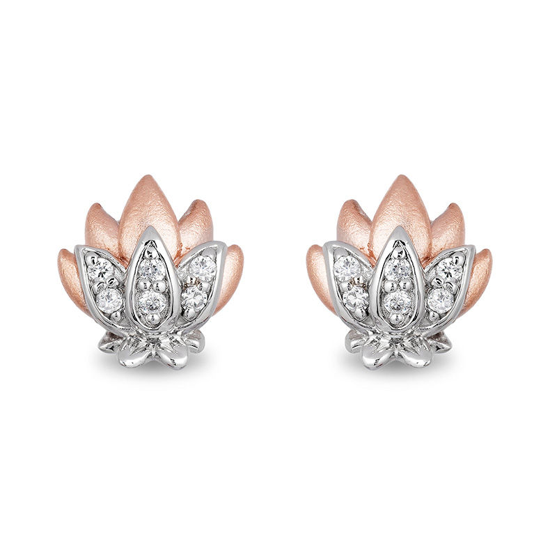 Enchanted Disney Jasmine 0.085 CT. T.W. Diamond Lotus Stud Earrings in Sterling Silver and 10K Rose Gold|Peoples Jewellers