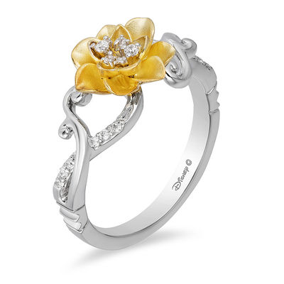 Enchanted Disney Tiana 0.085 CT. T.W. Diamond Water Lily Swirl Ring in Sterling Silver and 10K Gold