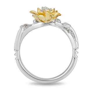 Enchanted Disney Tiana 0.085 CT. T.W. Diamond Water Lily Swirl Ring in Sterling Silver and 10K Gold