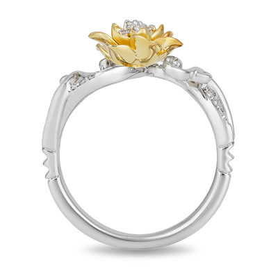 Enchanted Disney Tiana 0.085 CT. T.W. Diamond Water Lily Swirl Ring in Sterling Silver and 10K Gold