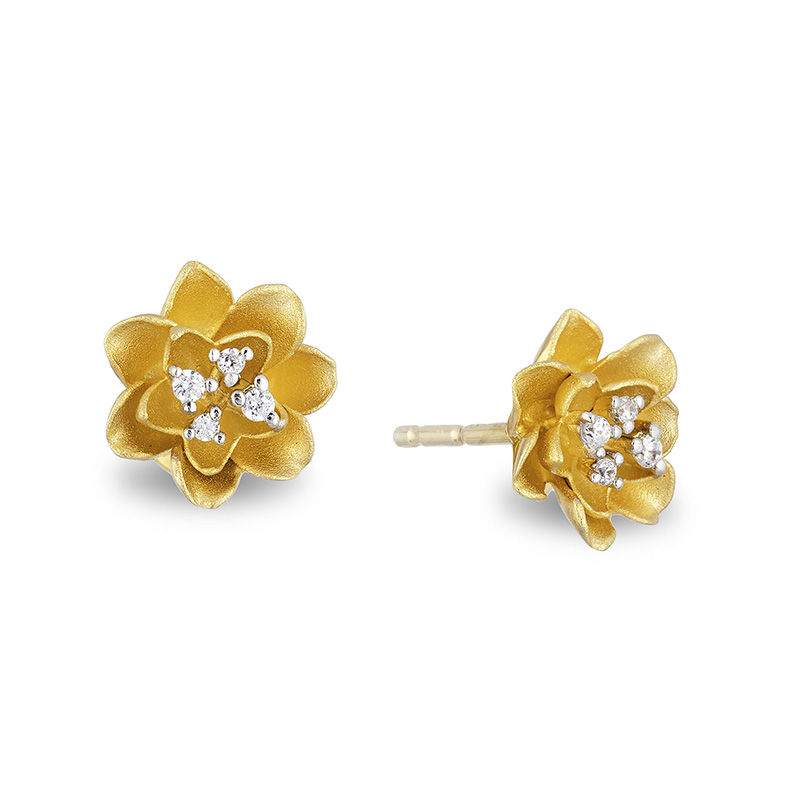 Enchanted Disney Tiana Diamond Accent Water Lily Stud Earrings in 10K Gold|Peoples Jewellers